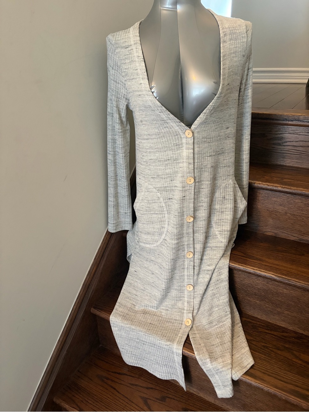 Final Touch Heathered Light Gray Long Ribbed Cardigan